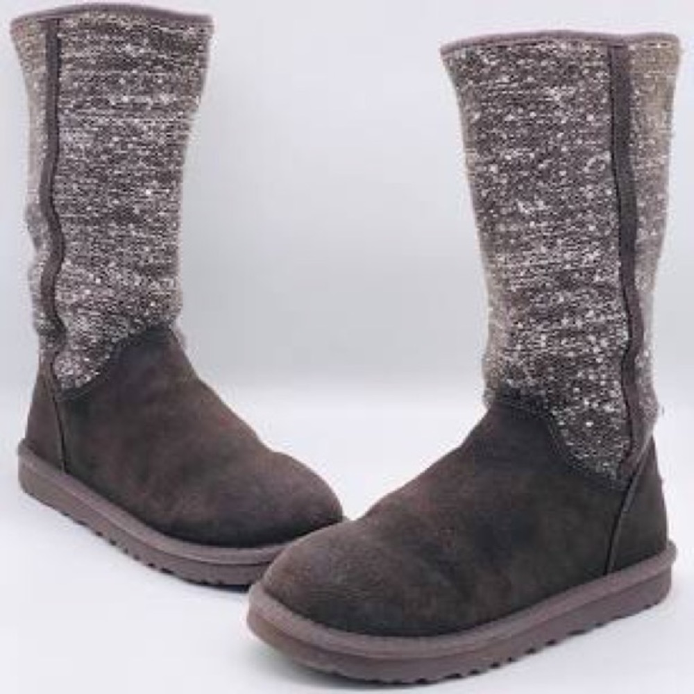 UGG Grey Sequin Shearling Knit Shaft Tall Boots
